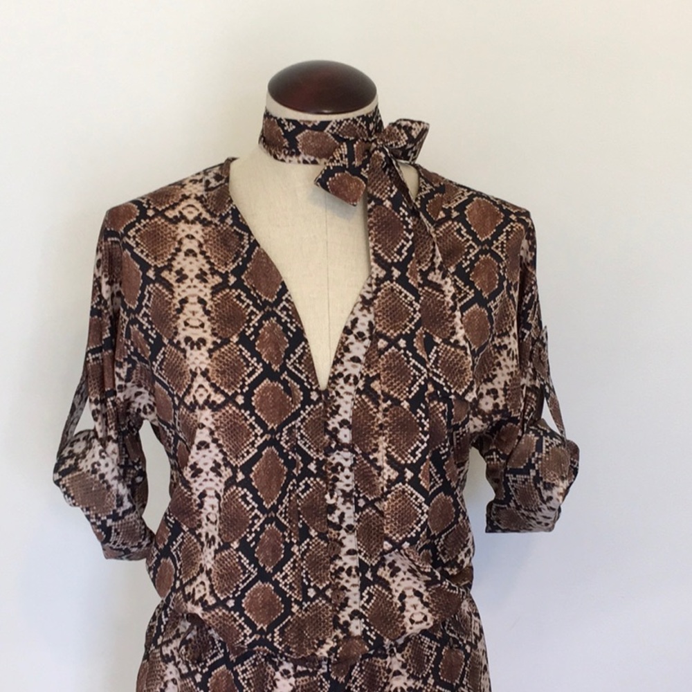 BCBGMaxAzria Brown Snake Print Romper - Picture 8 of 16